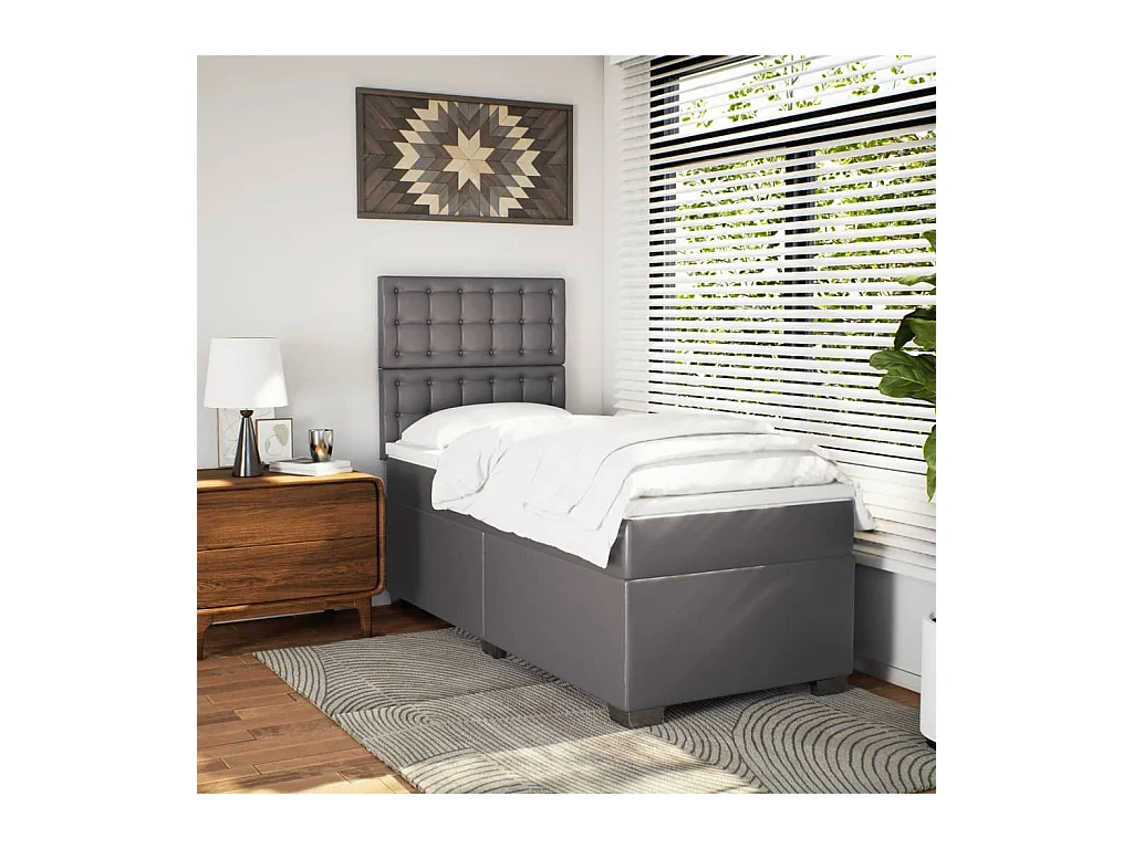 Giroletto a Molle con Materasso Grgio 90x200 cm in Similpelle