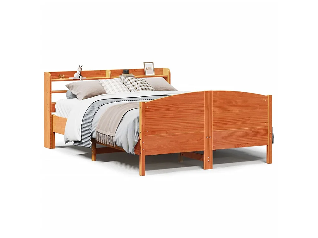 Cadre de lit sans matelas cire marron 140x190cm bois pin massif