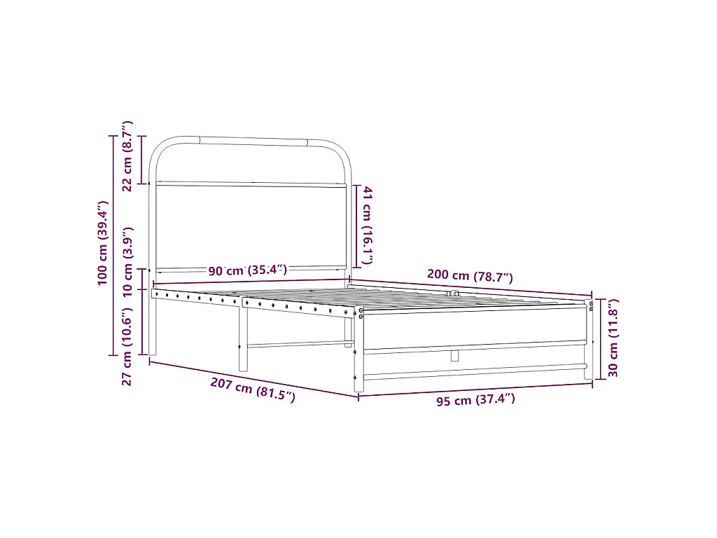 Cadre de lit sans matelas 90x200cm chêne sonoma bois ingénierie