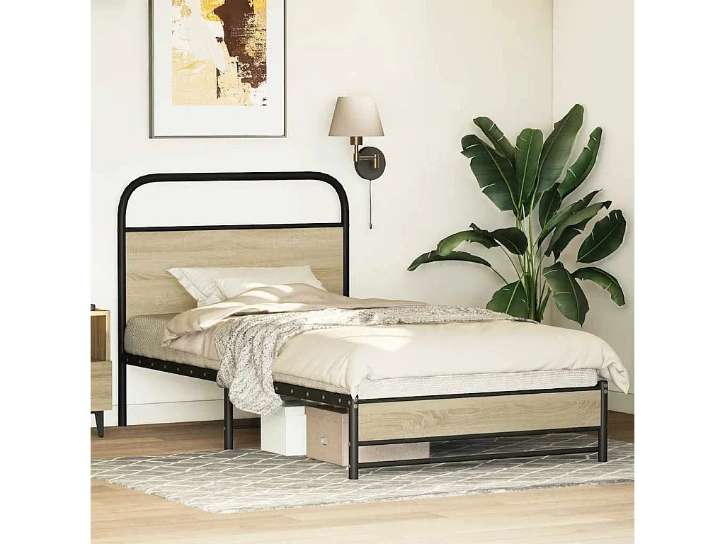 Cadre de lit sans matelas 90x200cm chêne sonoma bois ingénierie