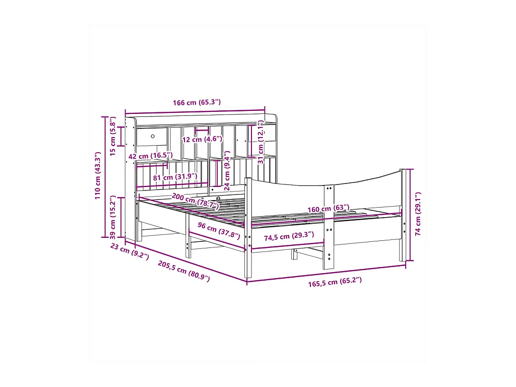 Cadre de lit sans matelas 160x200 cm bois massif de pin