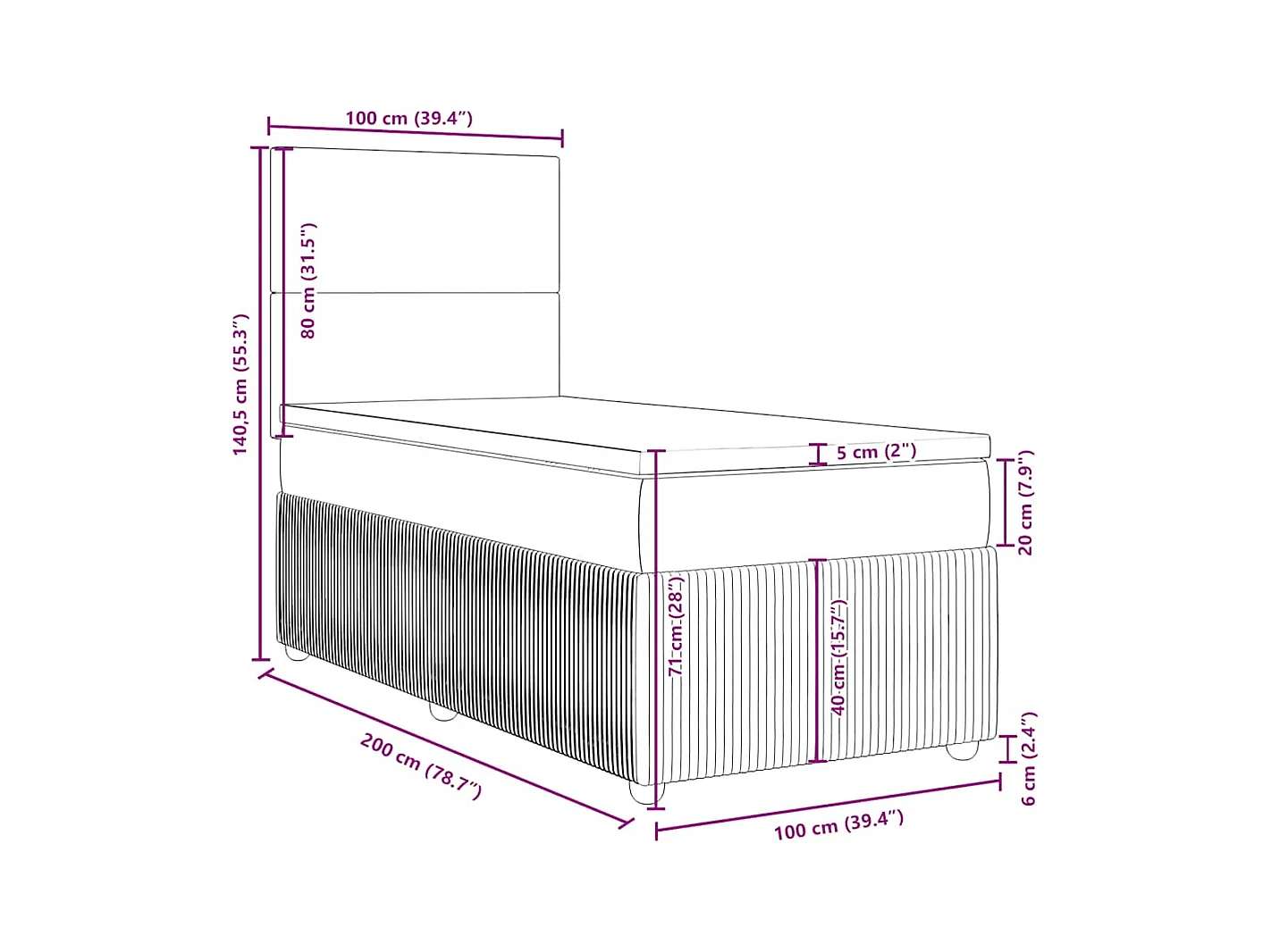 Sommier à lattes de lit avec matelas Gris clair 100x200cm Tissu