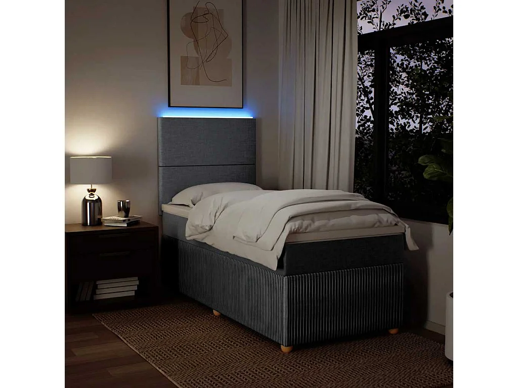 Cama box spring con colchón tela gris claro 100x200 cm
