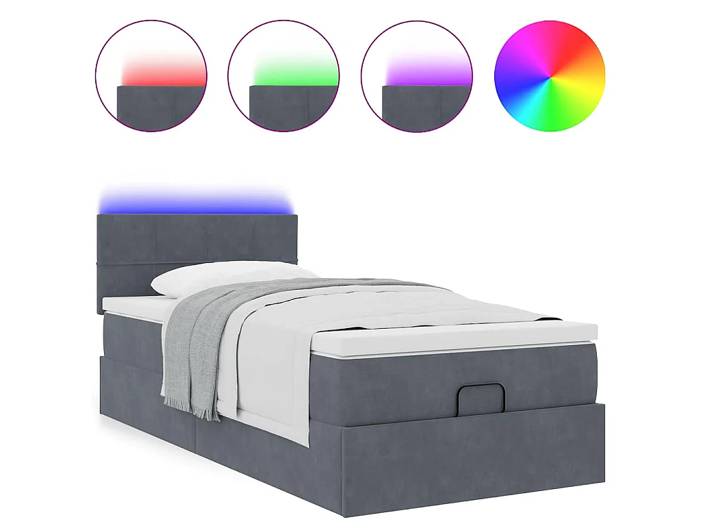 Estructura cama otomana colchón terciopelo gris oscuro