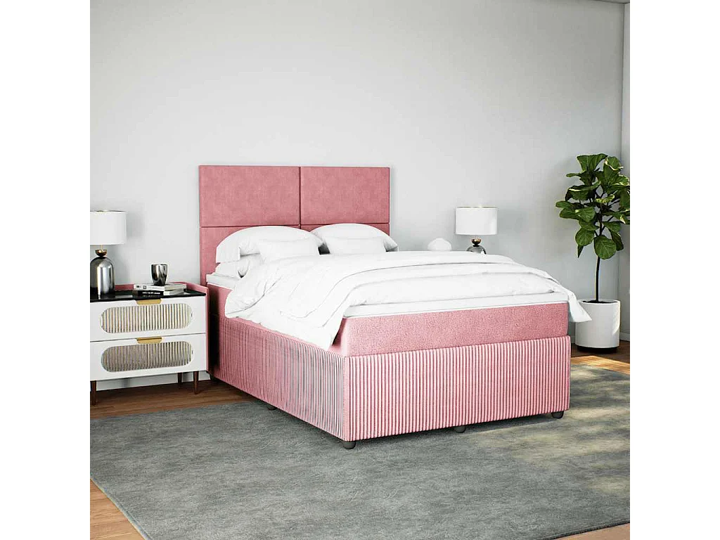 Giroletto a Molle con Materasso Rosa 160x200 cm in Velluto
