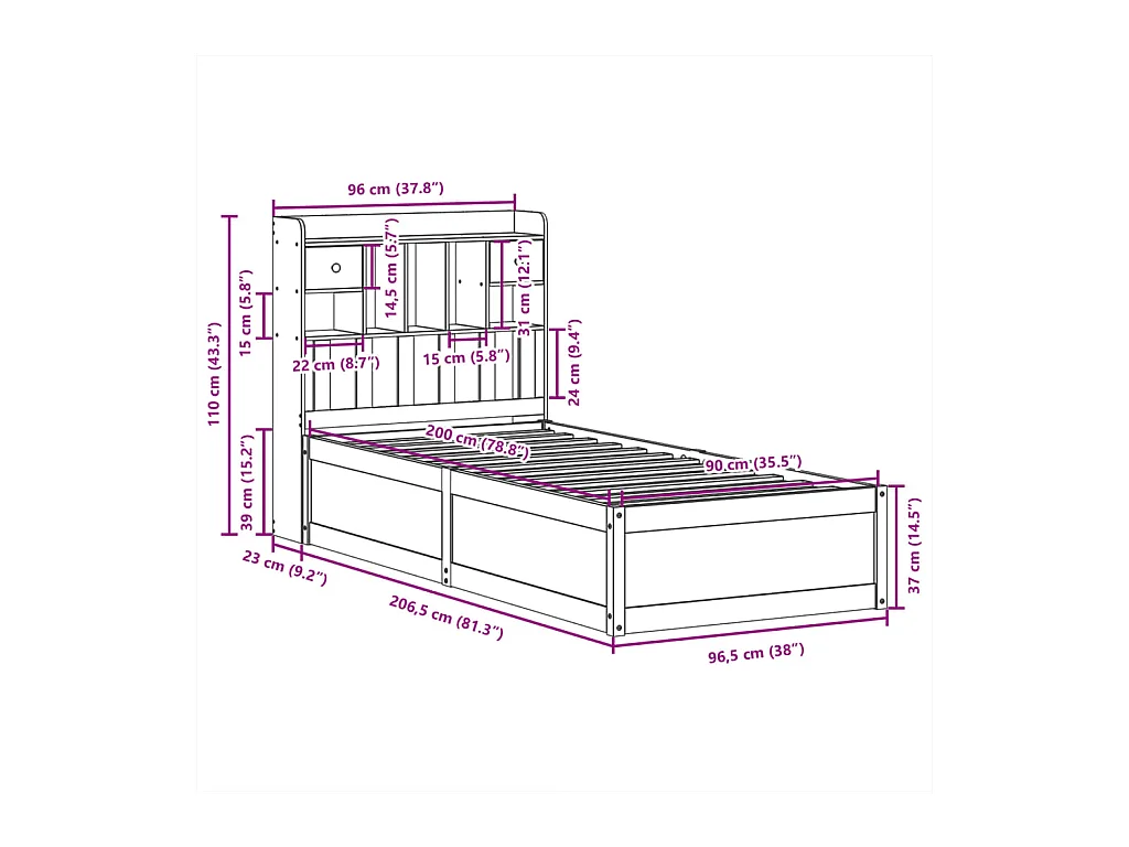 Cadre de lit sans matelas 90x200 cm bois de pin massif