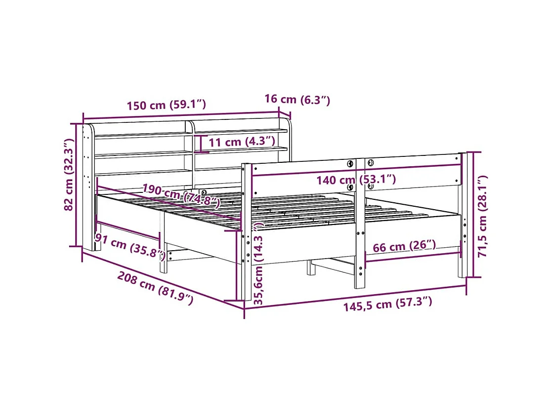 Cadre de lit sans matelas 140x190 cm bois de pin massif