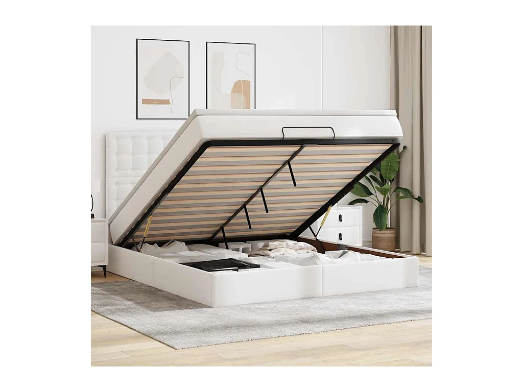 Cadre de lit ottoman avec matelas blanc 180x200 cm similicuir