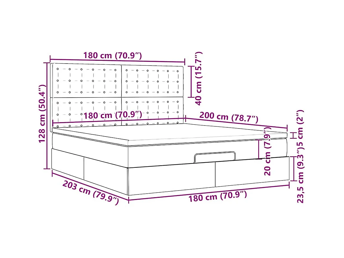 Cadre de lit ottoman avec matelas blanc 180x200 cm similicuir