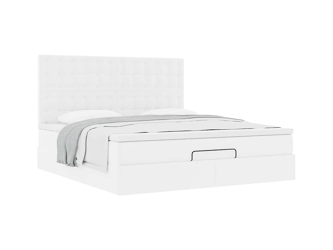 Cadre de lit ottoman avec matelas blanc 180x200 cm similicuir