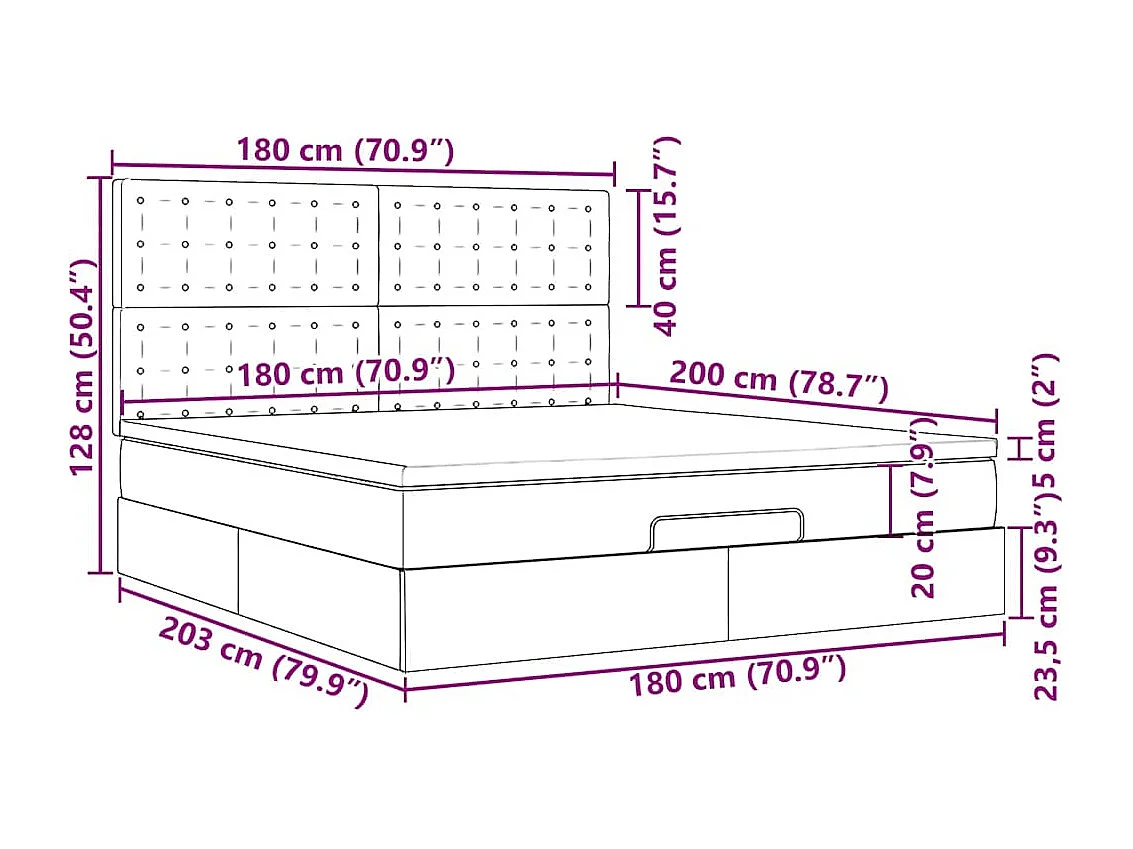 Cadre de lit ottoman avec matelas blanc 180x200 cm similicuir