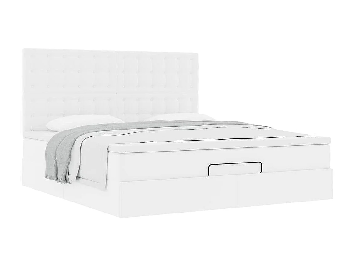 Cadre de lit ottoman avec matelas blanc 180x200 cm similicuir