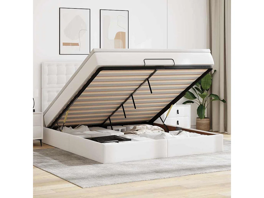 Cadre de lit ottoman avec matelas blanc 180x200 cm similicuir