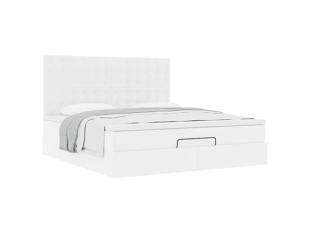 Cadre de lit ottoman avec matelas blanc 180x200 cm similicuir