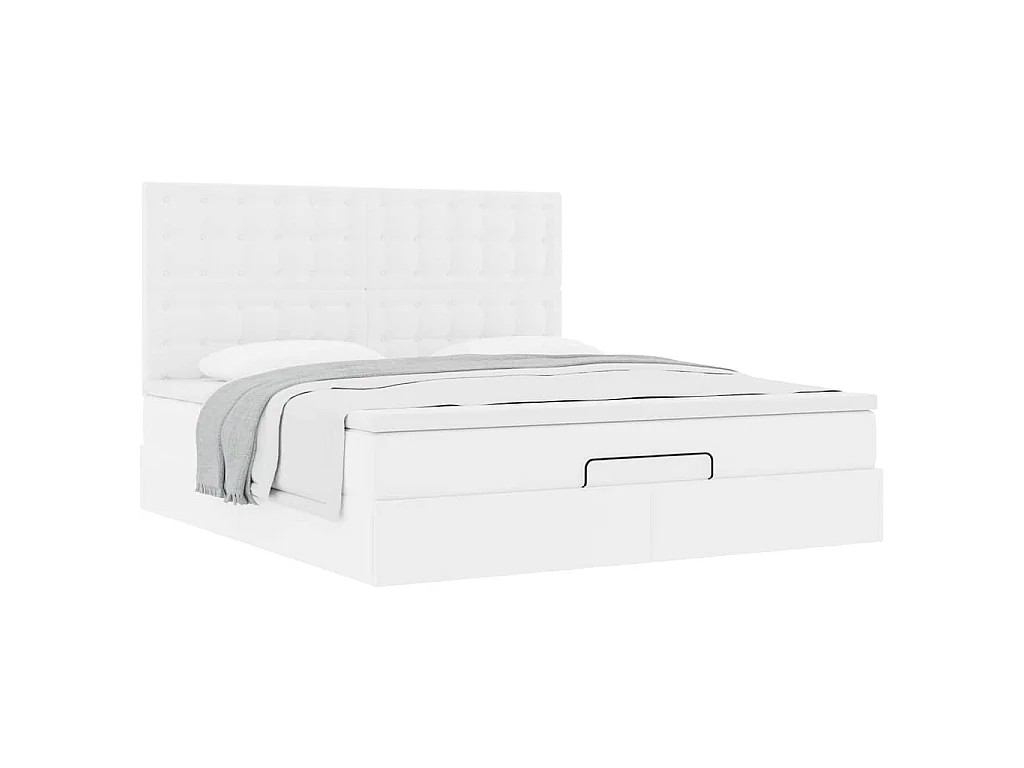 Cadre de lit ottoman avec matelas blanc 180x200 cm similicuir