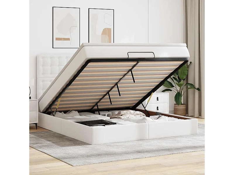 Ottoman-Bett mit Matratze Weiß 180x200 cm Kunstleder