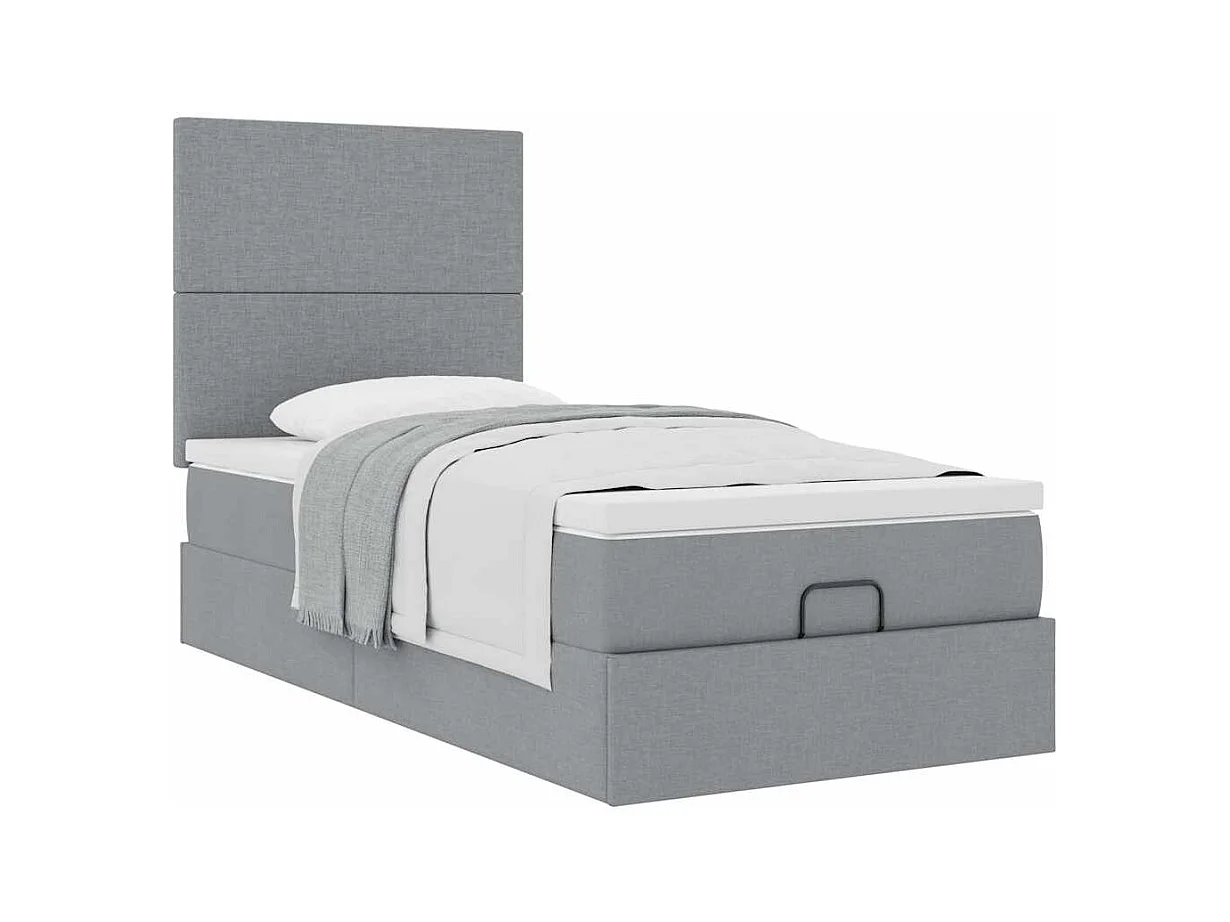 Ottoman-Bett mit Matratze Hellgrau 100x200 cm Stoff