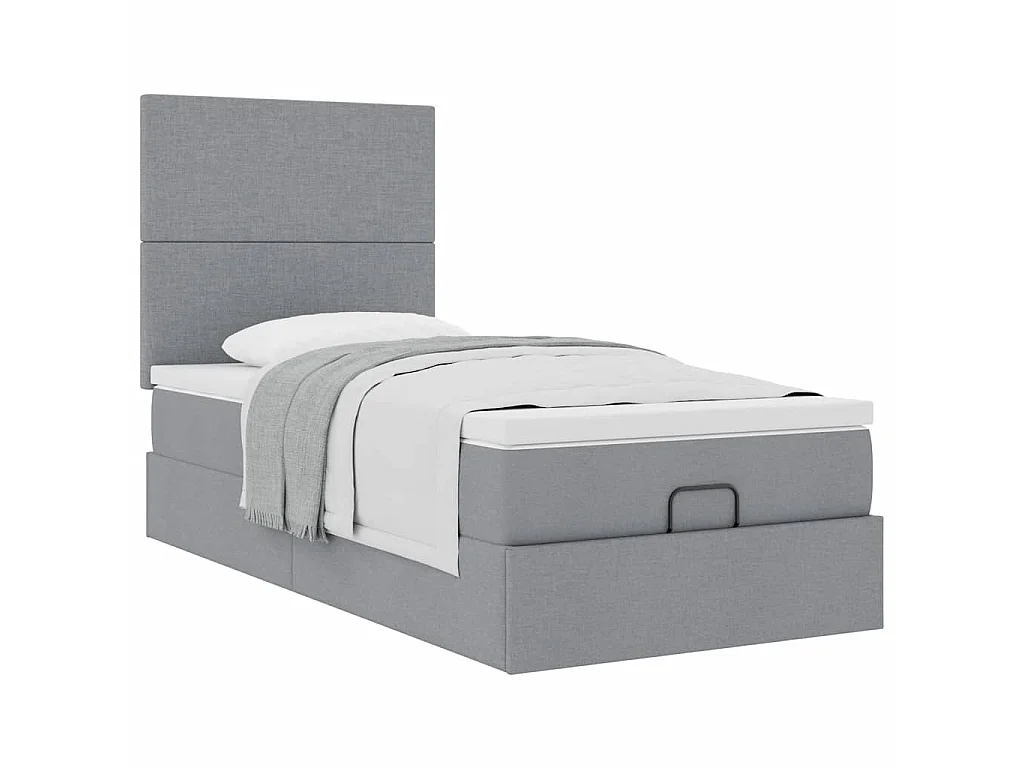 Lit ottoman avec matelas gris clair 100x200 cm tissu