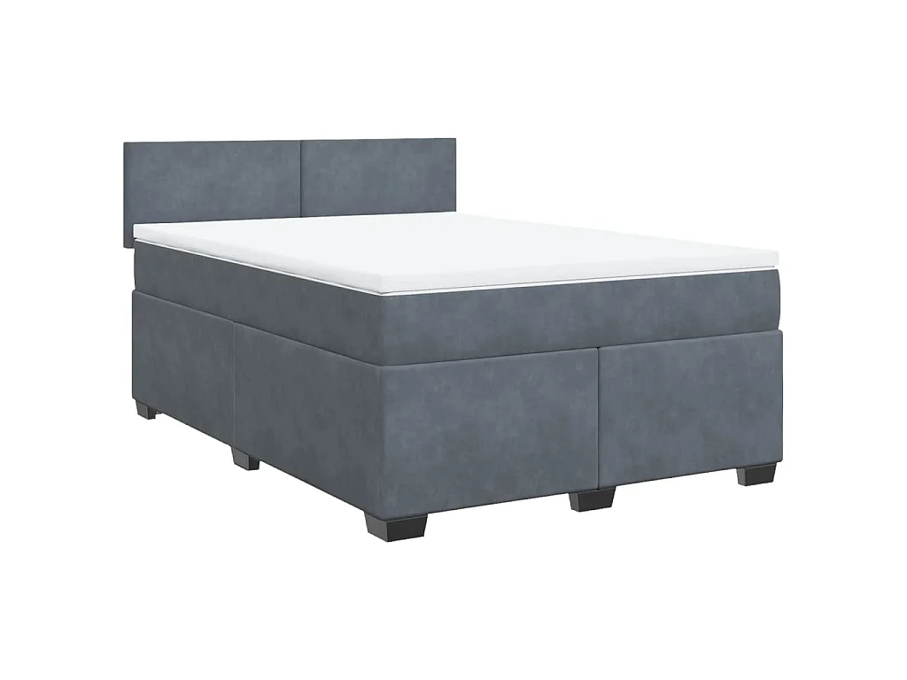 Cama box spring con colchón terciopelo gris oscuro 160x200 cm