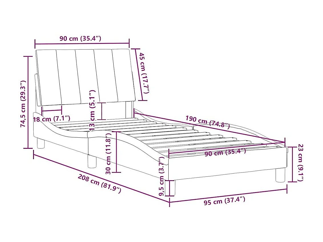 Cadre de lit sans matelas Hanko rose 90x190 cm velours