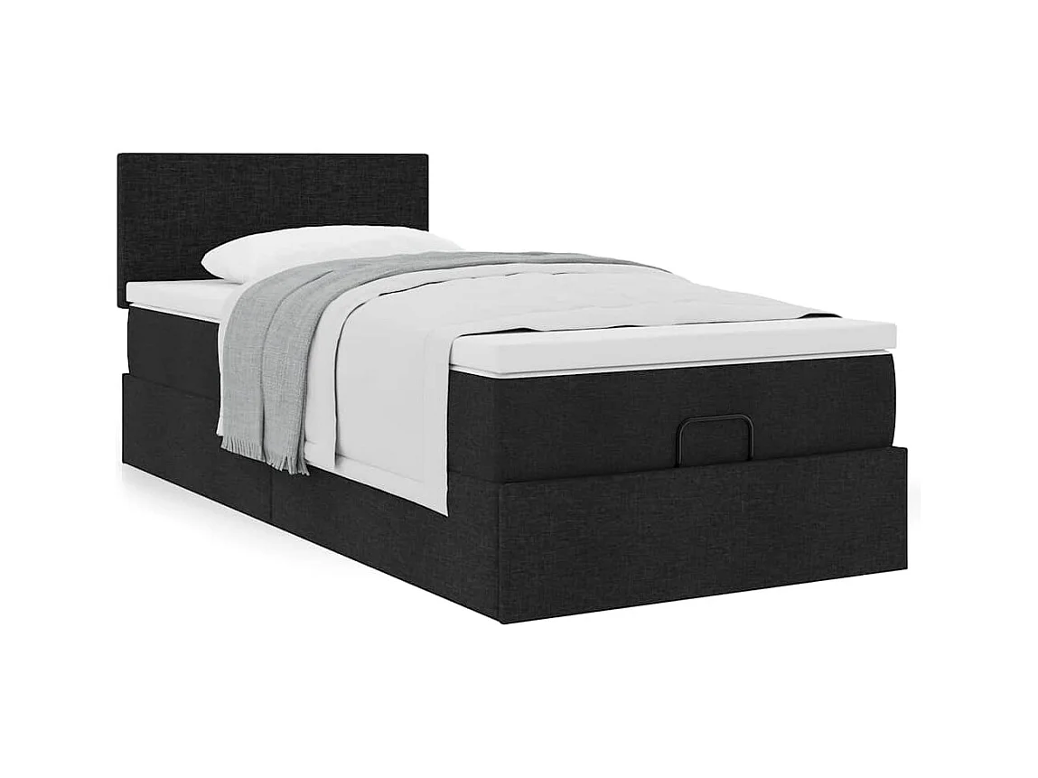 Lit ottoman avec matelas noir 90x200 cm tissu