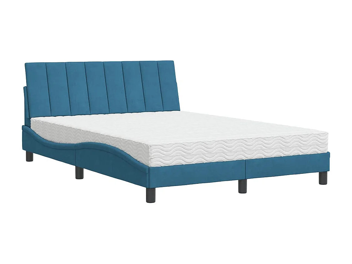 Bed met matras "Hanko" fluweel blauw 140x200 cm