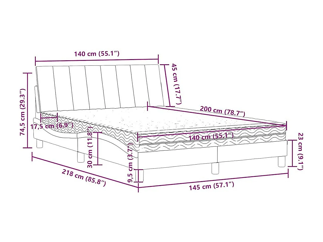 Lit avec matelas Hanko bleu 140x200 cm velours