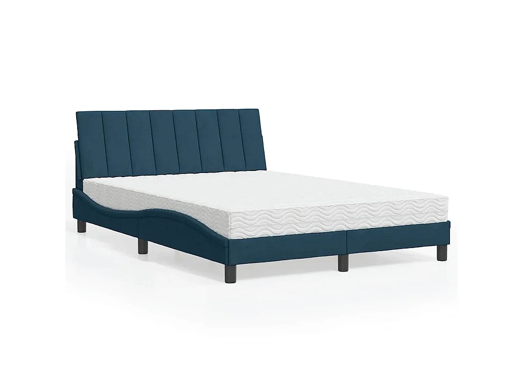 Letto con Materasso Hanko Blu 140x200 cm in Velluto