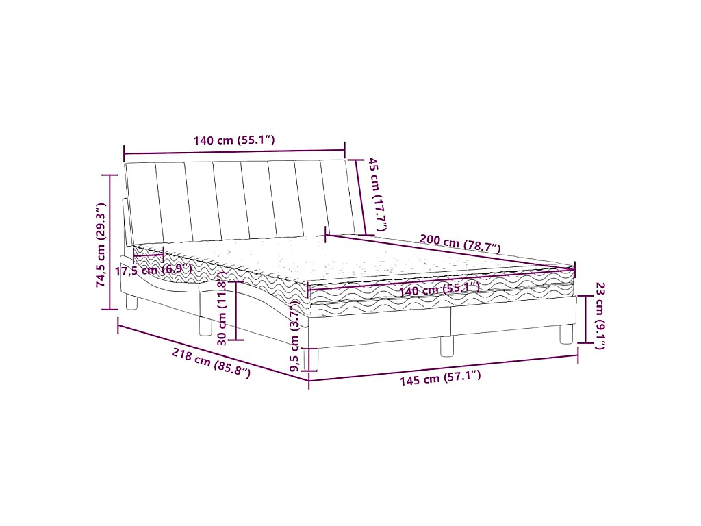 Letto con Materasso Hanko Blu 140x200 cm in Velluto