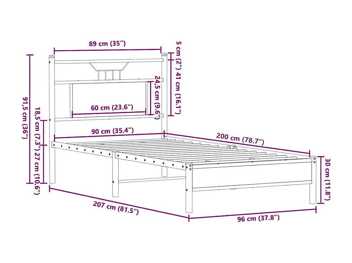 Cadre de lit sans matelas chêne sonoma 90x200 cm