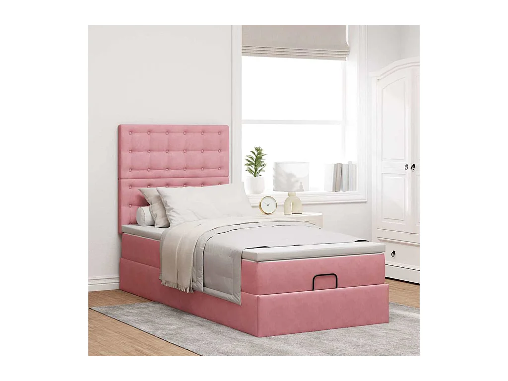 Ottoman-Bett mit Matratzen & LEDs Rosa 100x200 cm Samt