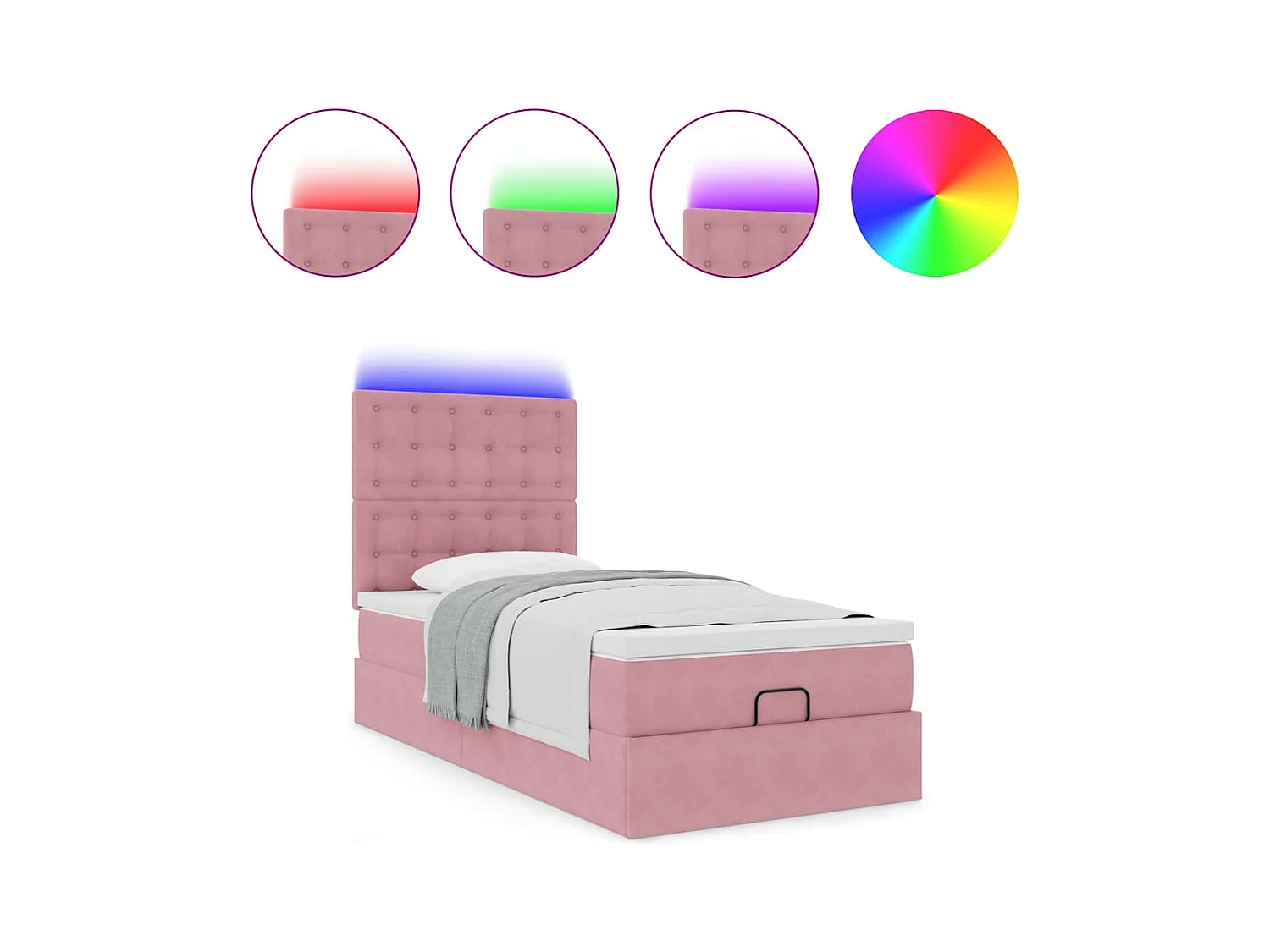 Ottoman-Bett mit Matratzen & LEDs Rosa 100x200 cm Samt