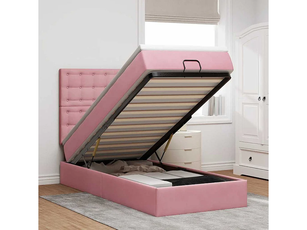 Struttura Letto Pouf con Materassi Rosa 100x200 cm Velluto