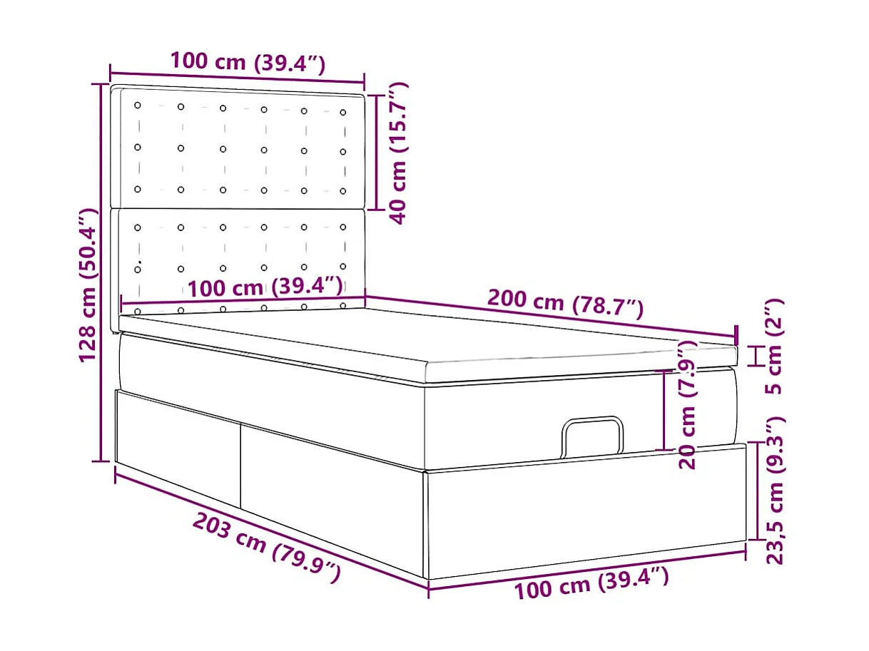Struttura Letto Pouf con Materassi Rosa 100x200 cm Velluto