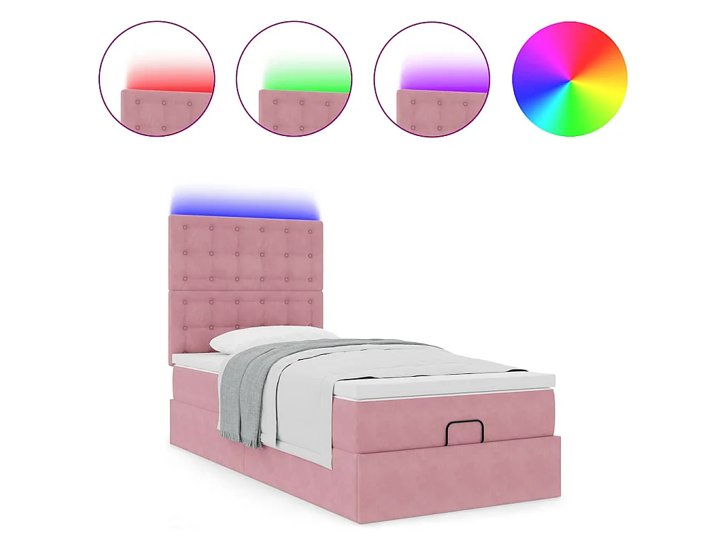 Ottoman bed met matrassen en LED's 100x200cm fluweel roze