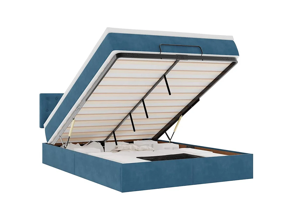 Cadre de lit ottoman avec matelas bleu foncé 140x190 cm velours