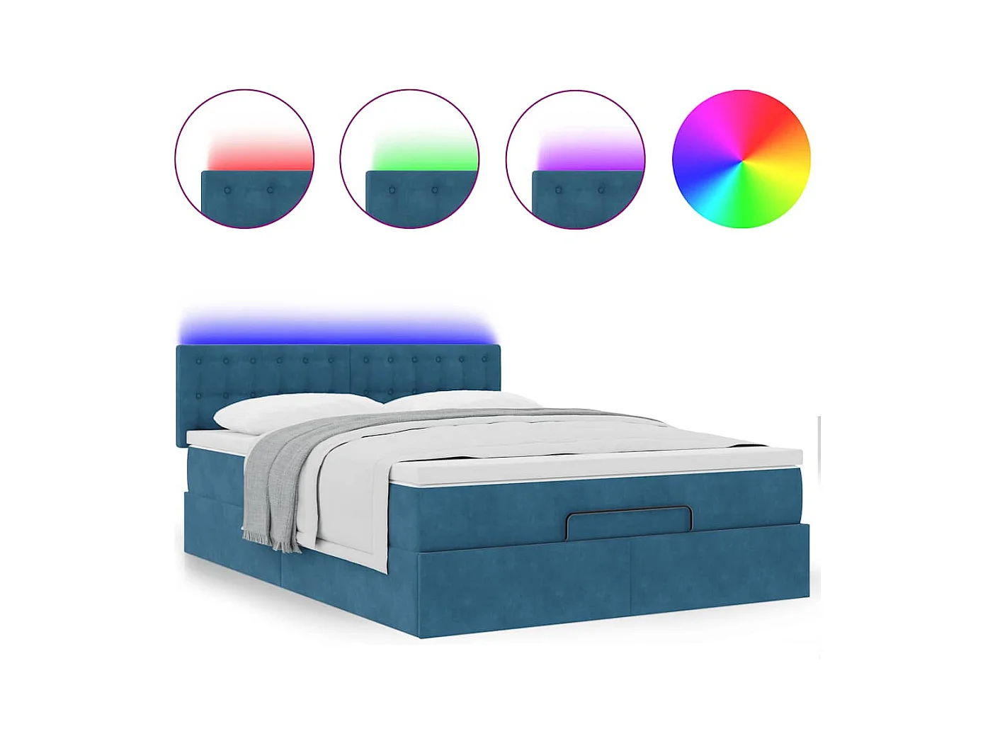 Cadre de lit ottoman avec matelas bleu foncé 140x190 cm velours