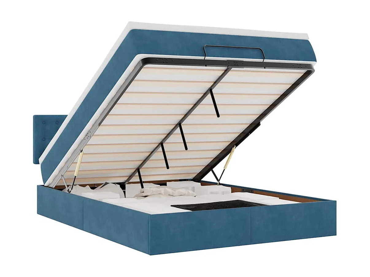 Cadre de lit ottoman avec matelas bleu foncé 140x190 cm velours