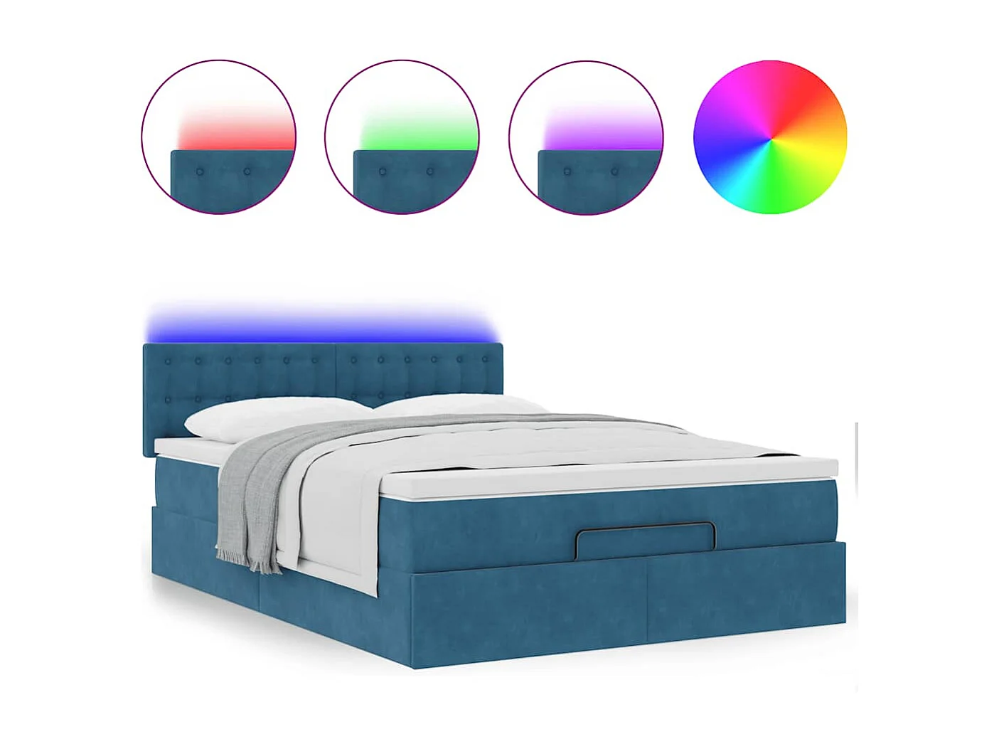 Cadre de lit ottoman avec matelas bleu foncé 140x190 cm velours