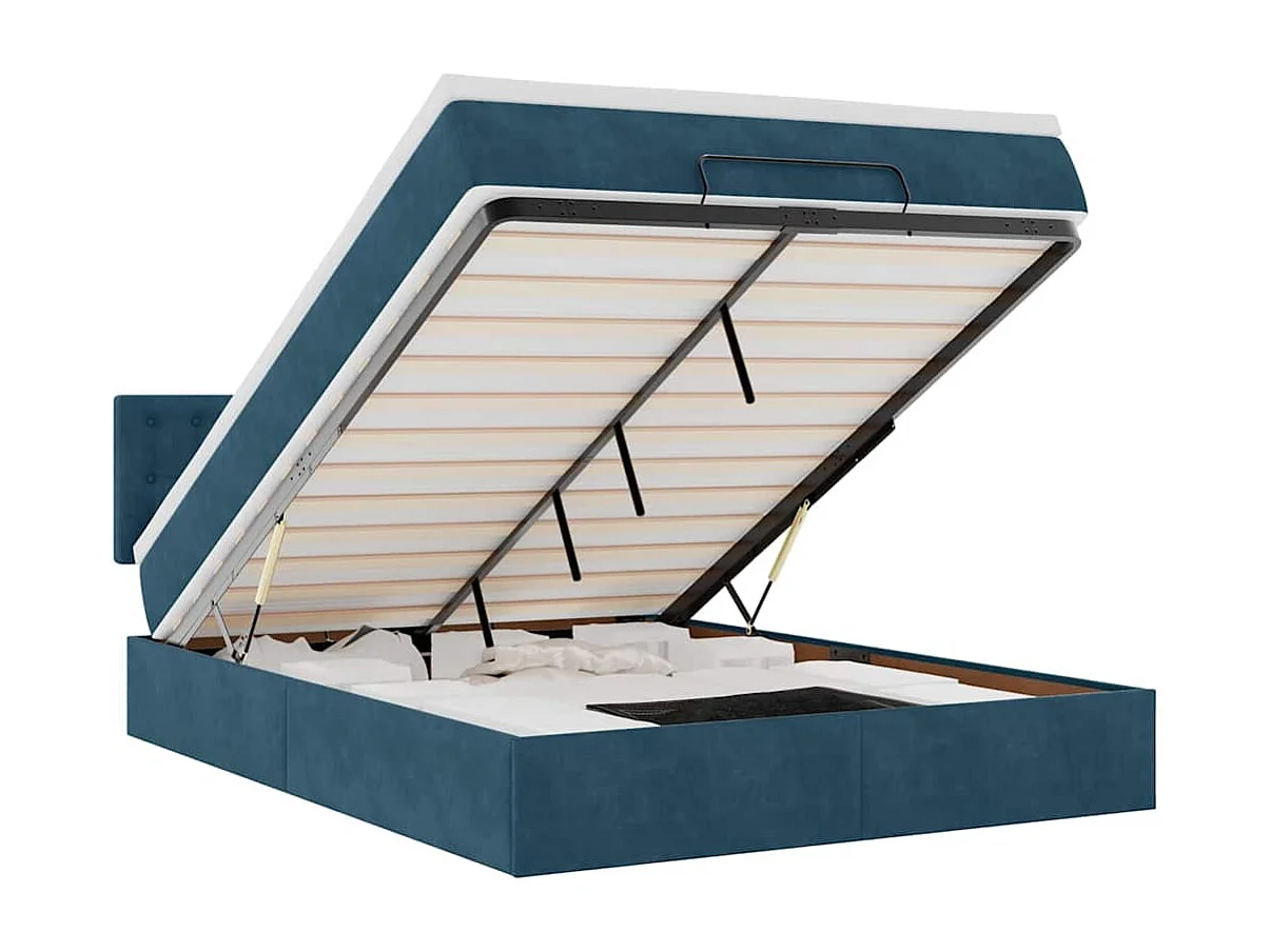 Ottoman-Bett mit Matratze & LEDs Dunkelblau 140x190 cm Samt