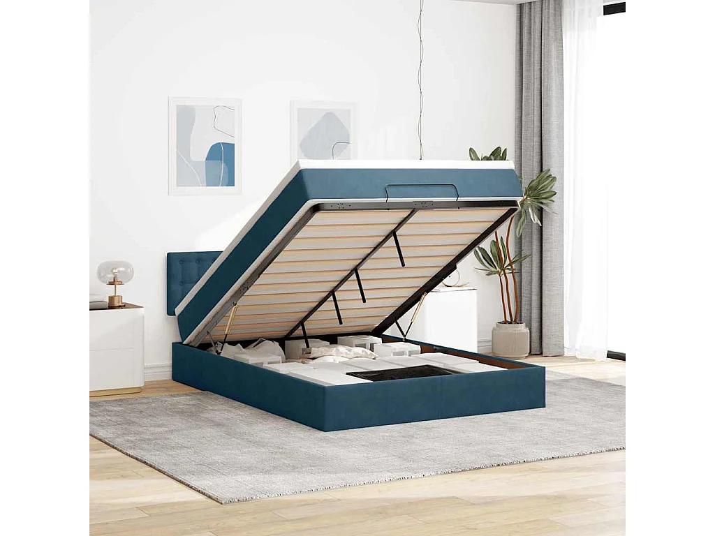 Ottoman bed met matras en LED's 140x190cm fluweel donkerblauw