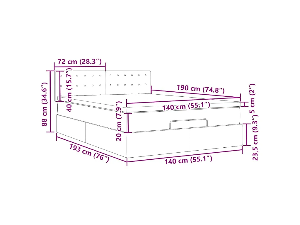 Ottoman bed met matras en LED's 140x190cm fluweel donkerblauw