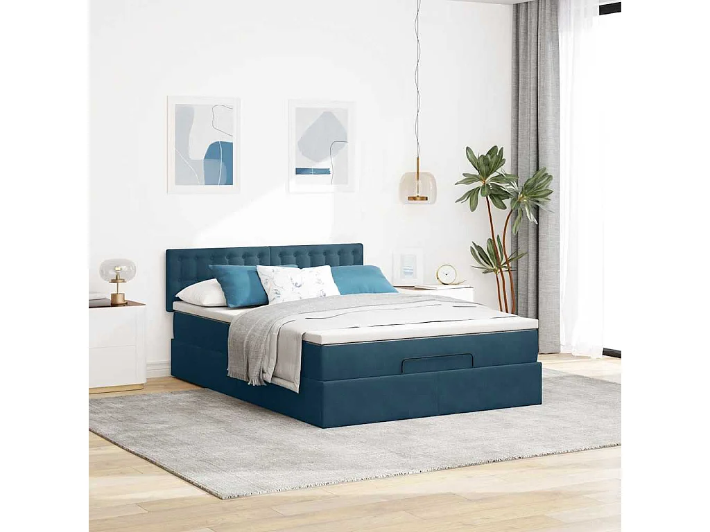 Ottoman bed met matras en LED's 140x190cm fluweel donkerblauw