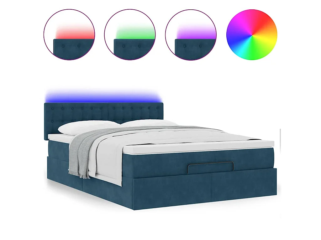 Ottoman bed met matras en LED's 140x190cm fluweel donkerblauw