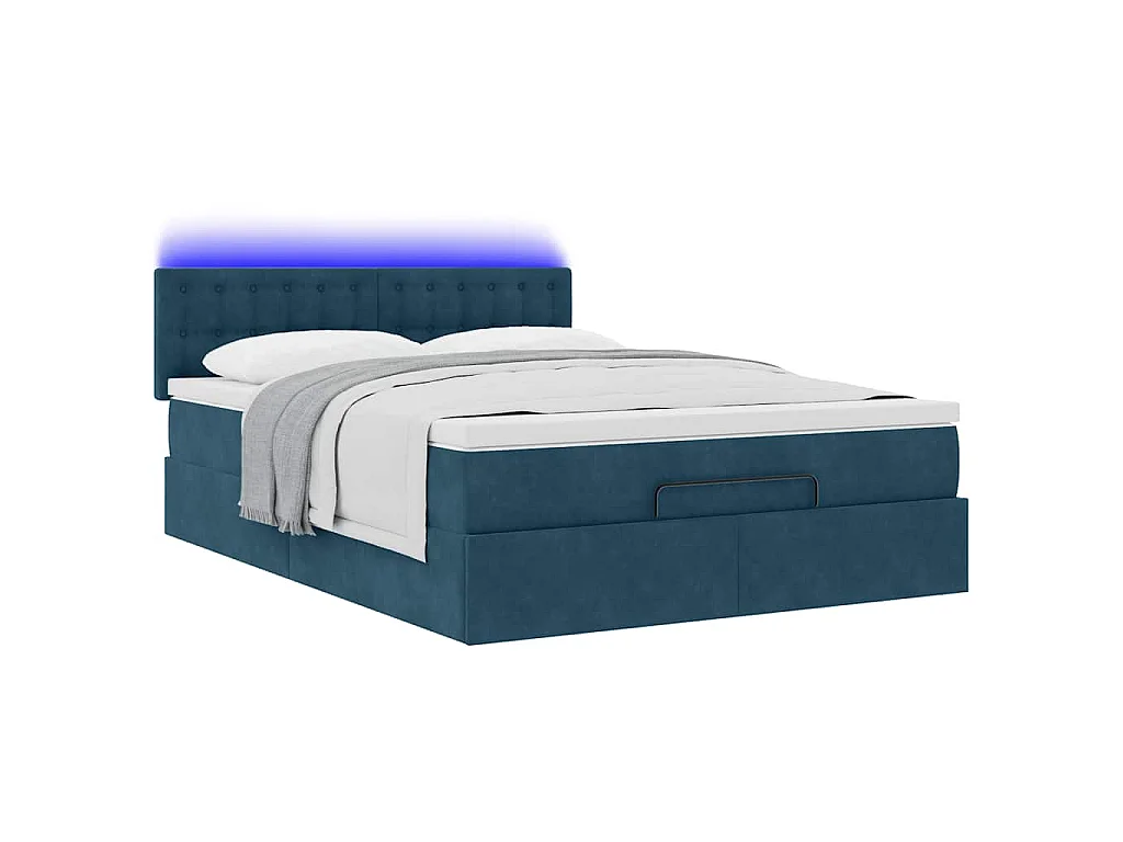 Ottoman bed met matras en LED's 140x190cm fluweel donkerblauw