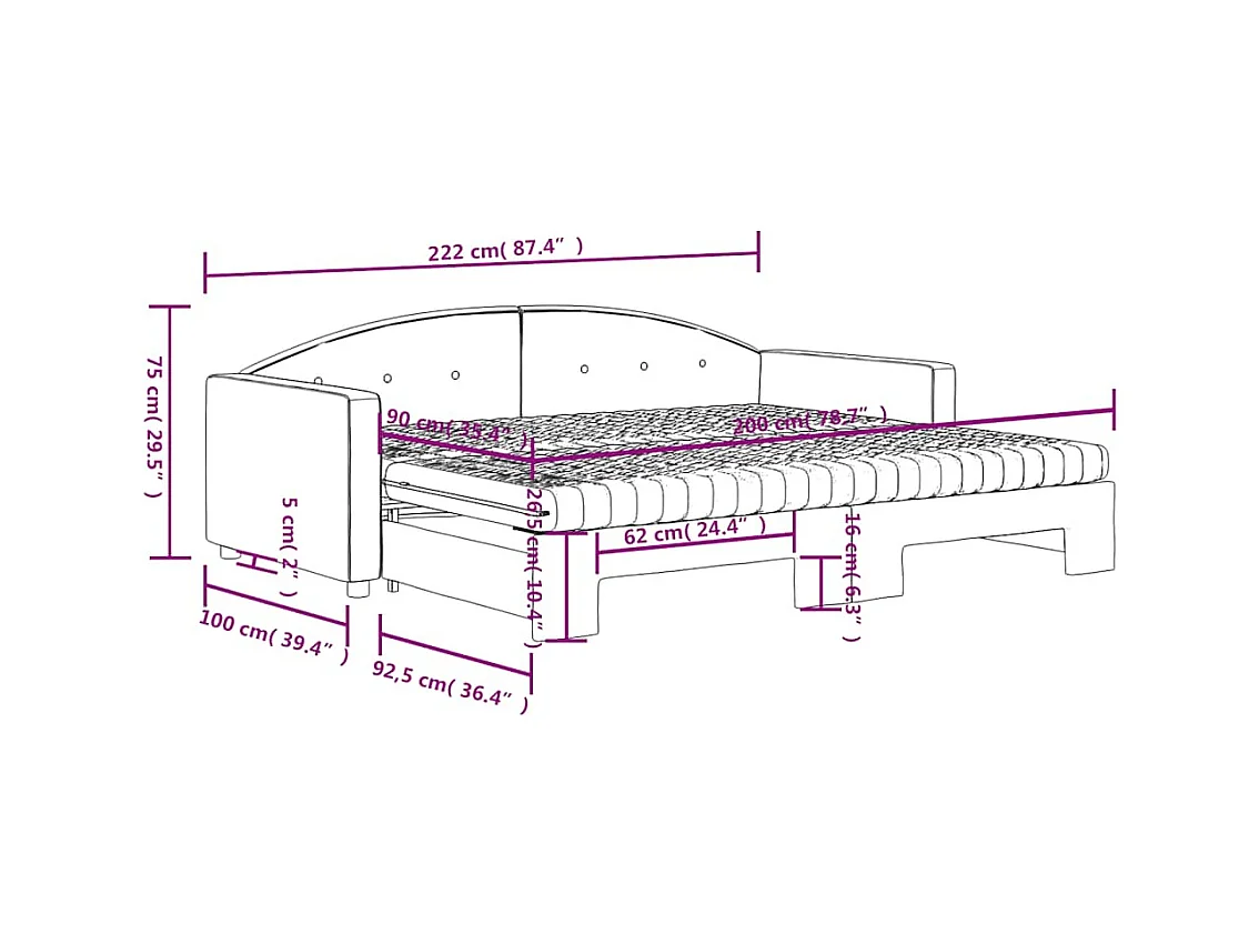 Sofá-cama c/ gavetão e colchões 90x200cm veludo cinzento-escuro