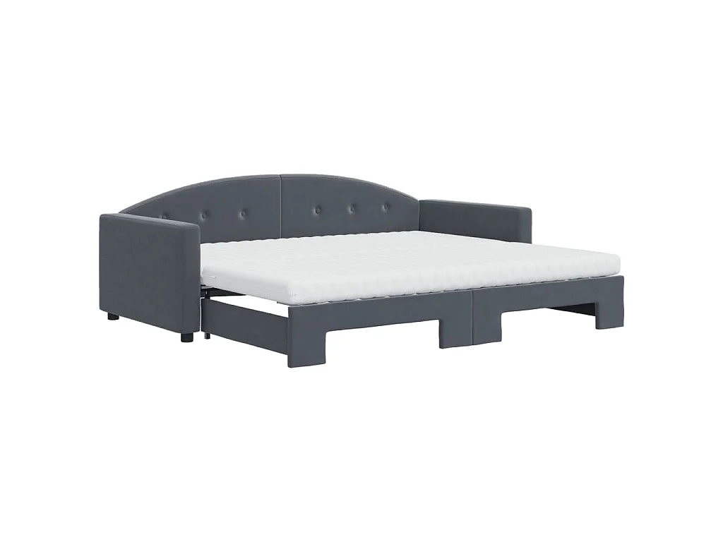 Sofá-cama c/ gavetão e colchões 90x200cm veludo cinzento-escuro