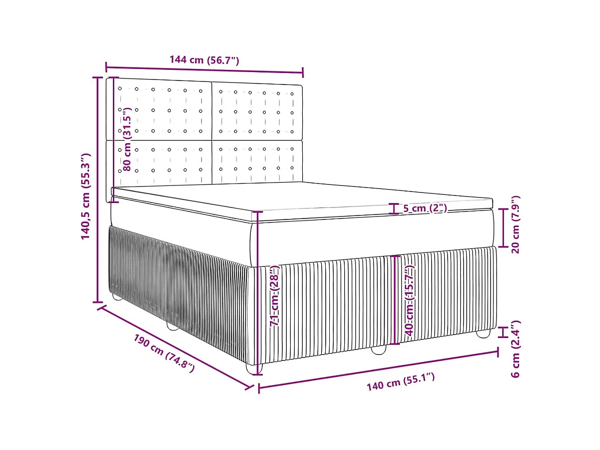 Sommier à lattes de lit avec matelas Taupe 140x190 cm Tissu