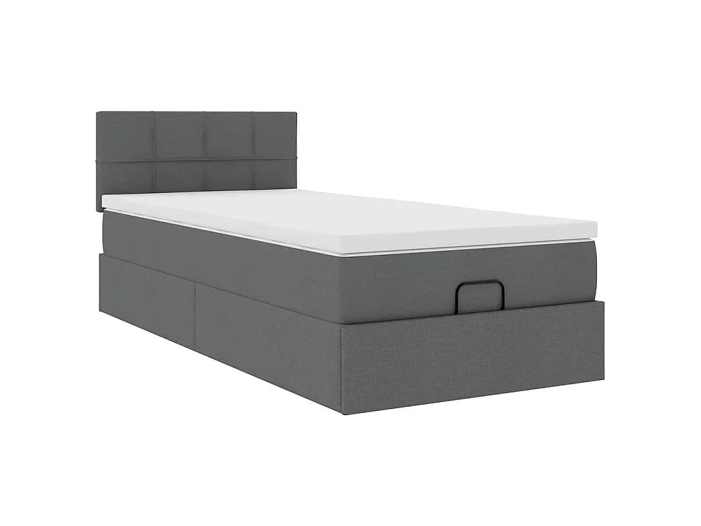 Cadre de lit ottoman avec matelas gris foncé 90x190 cm tissu