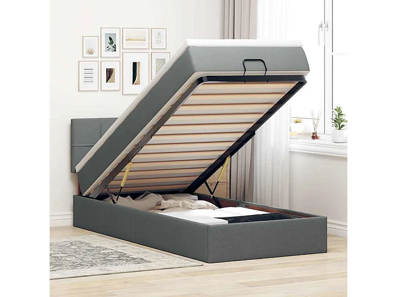 Ottoman bed met matras en LED's 90x190cm stof donkergrijs